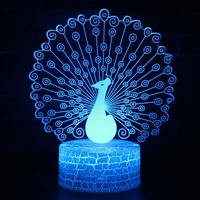 3d illusion lamp peacock led night light 7 color change touch remote table desk lamp birthday christmas gifts home decor lights