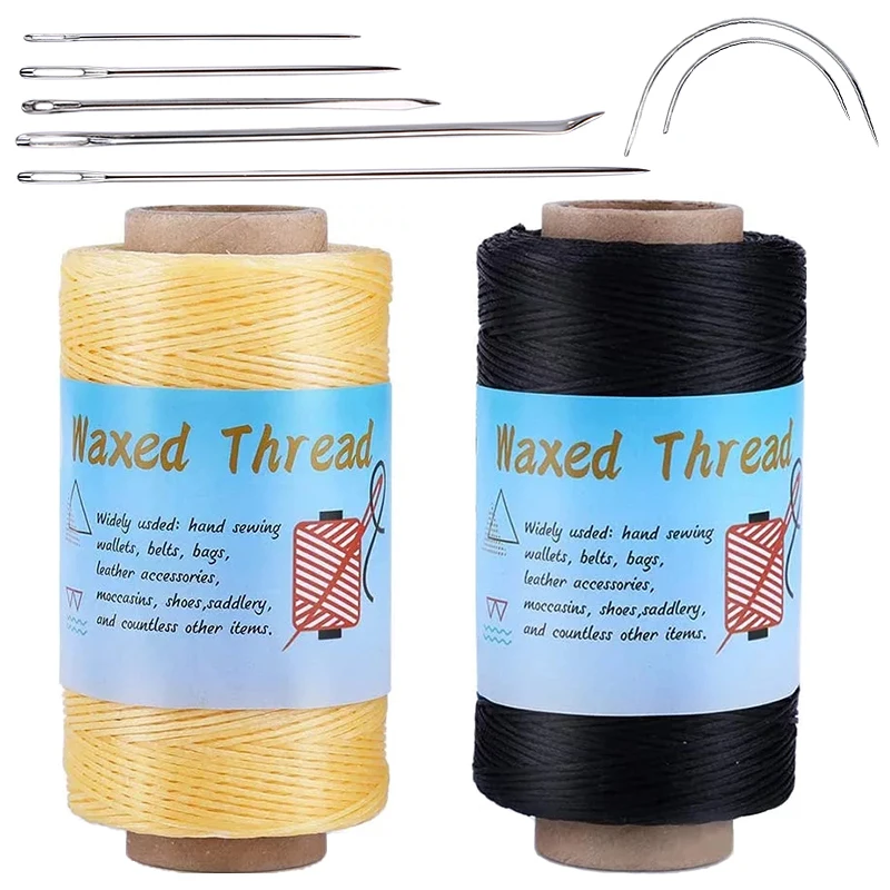 

KAOBUY 250m Leather Thread Kit-2Colors (Black and Beige) With Sewing Needles, Curved Needles For Leather Stitching, Bookbinding