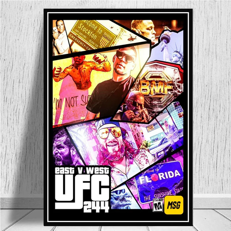 NT290 постер и принты Горячая UFC 244 вентилятор Нейт Диаз против Хорхе масвидаль события стены искусства картина холст живопись Декор дома комнаты