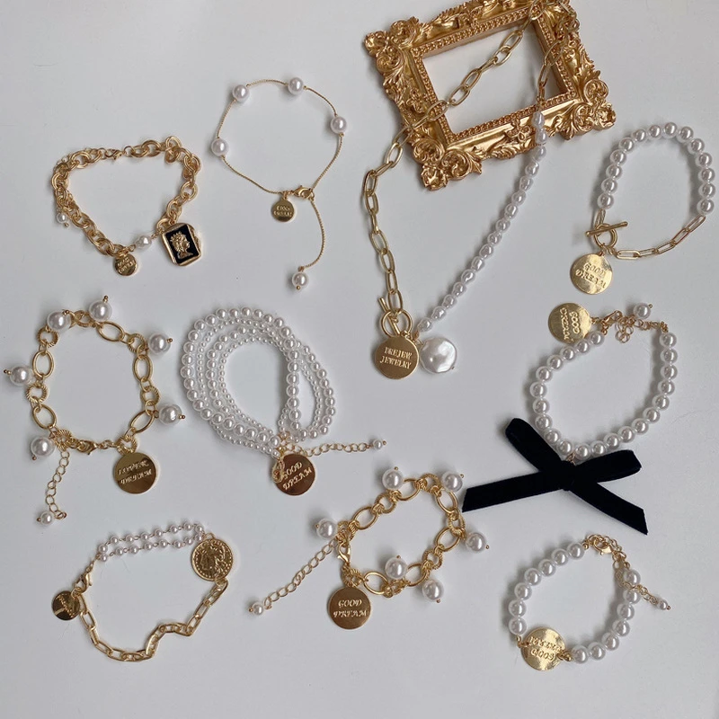 

Exquisite Women's Bracelet Pendant Bracelet Imitation Pearl Beaded Bracelet Round Brand Necklace Jewelry Gifts For Ladies Girl