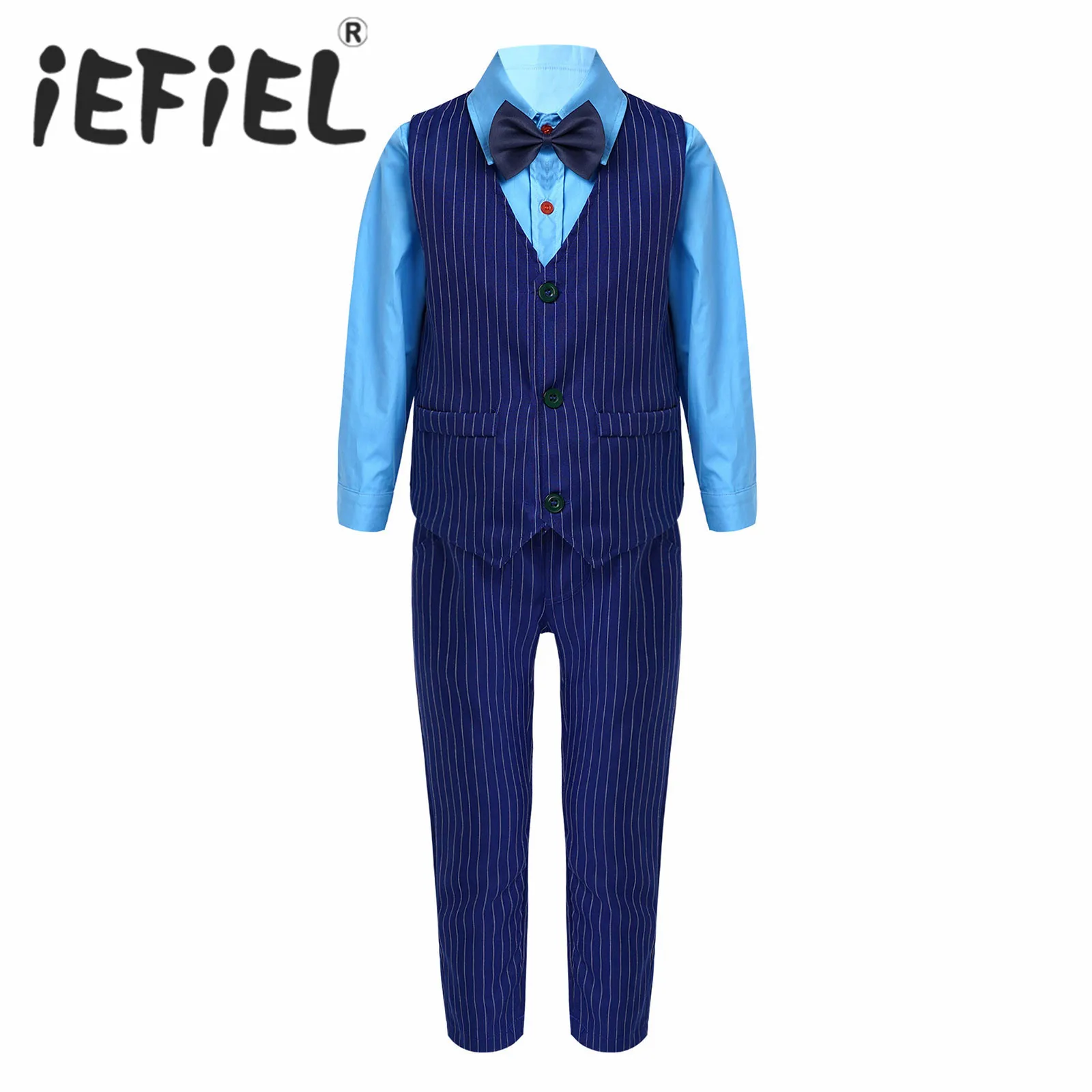 

Infant Baby Boys Party Gentleman Suit Sets Long Sleeve Shirt Stripes Print Pants Single-breasted Vest Waistcoat Formal Outfits