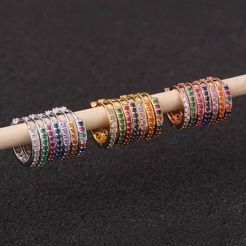 Серьги кольца из нержавеющей стали с разноцветным фианитом ювелирные украшения