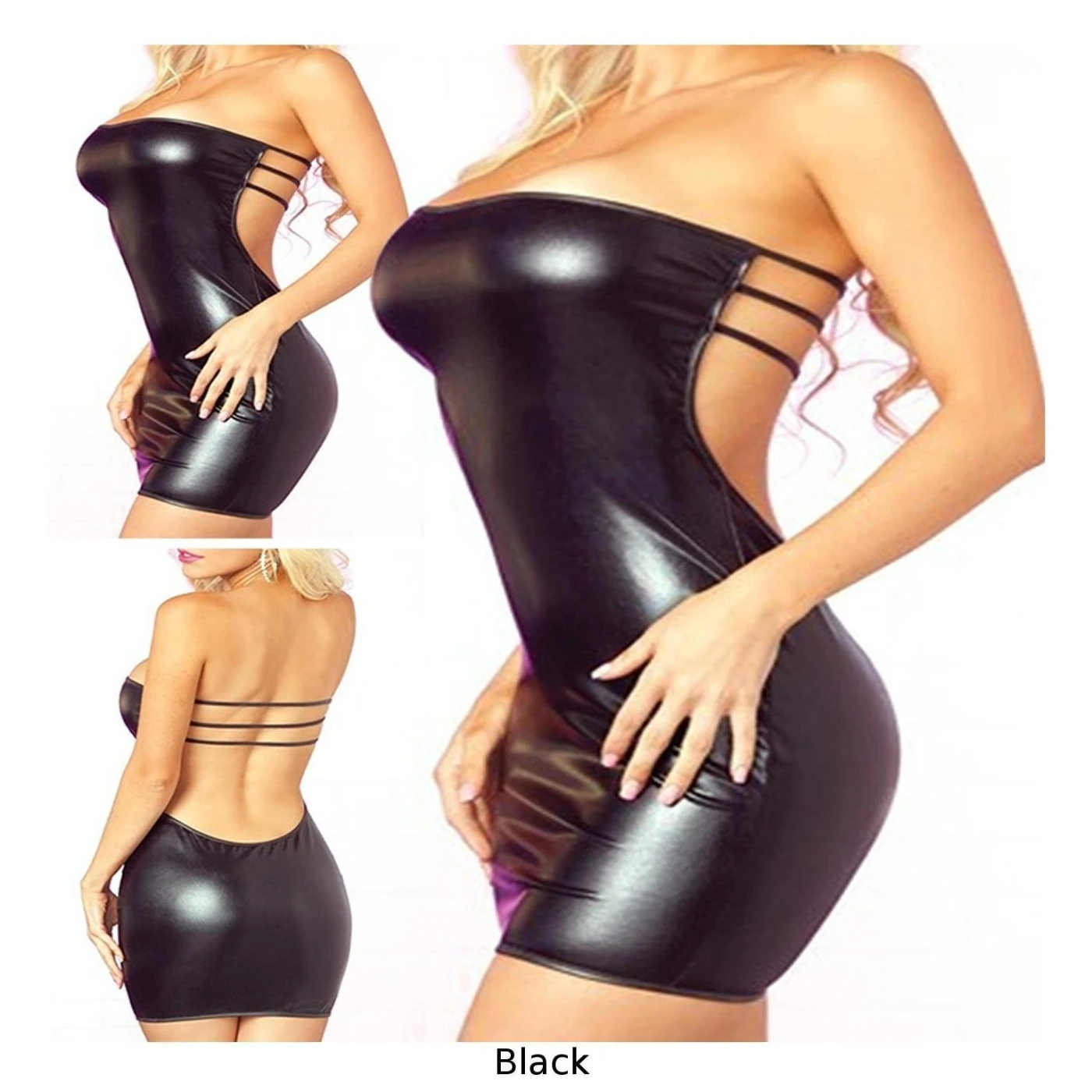 Женское платье Slim fit Wet look дамы 2 шт/комплект T-back без рукавов с открытой спиной