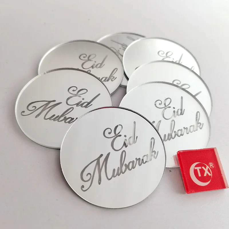 

New Eid Mubarak 5cm Circle Acrylic Cupcake Topper Gold Ramadan Cake Topper for Hajj Mubarak Cake Decorations Muslim Eid Baking