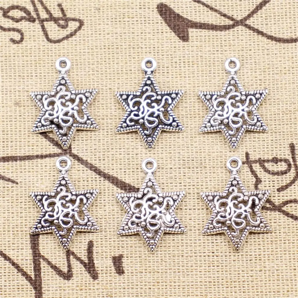 

Supplies For Jewelry Making 20pcs 23x17mm Antique Silver Color Carved six-pointed Star Charms