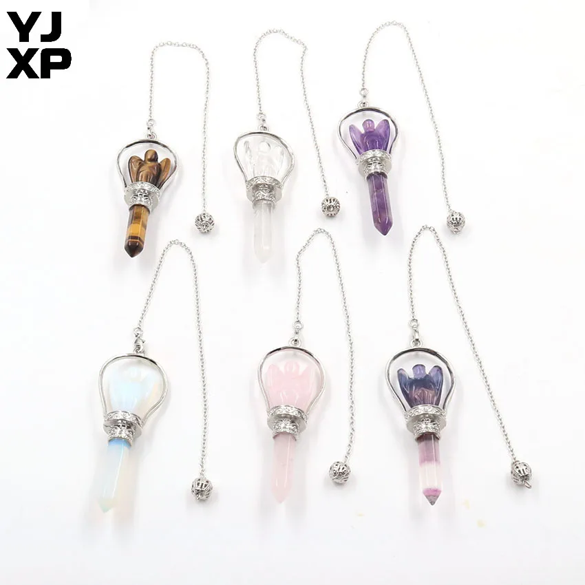 YJXP резной Ангел шестиугольная Призма Маятник из натуральных камней колонна скипетр рейки Амулет подвеска скипетр украшения для гадания