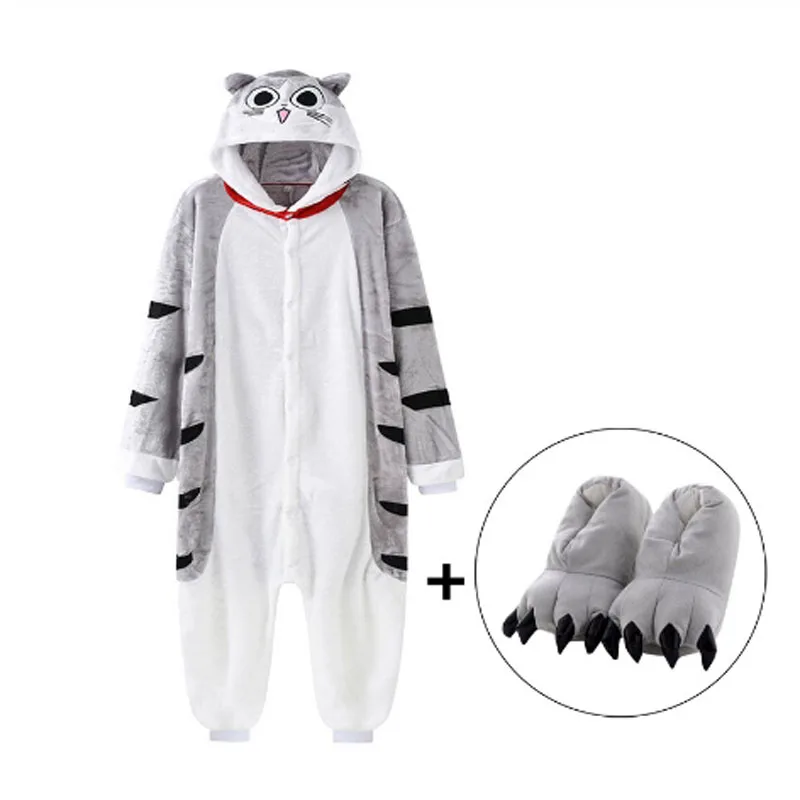 Pajama With Slipper Комбинезон с тапочками; детская пижама в виде кота; Кигуруми для девочек и мальчиков; теплый зимний комбинезон для взрослых; мягкая уличная одежда - Цвет: Pajama With Slipper