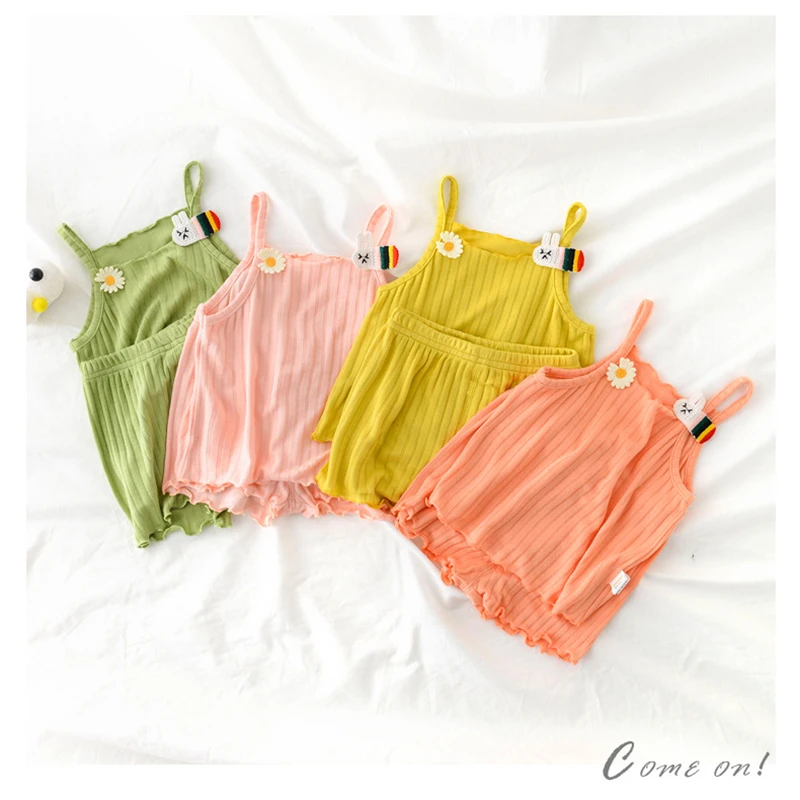 

Комплект одежды для маленьких девочек, жилет для маленьких девочек, футболка Топ + шорты, штаны комплект из 2 предметов, однотонный костюм в полоску на лето, 2021