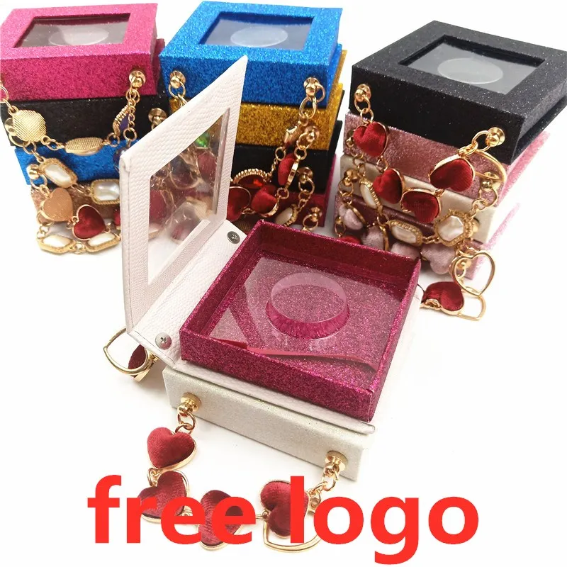 

free logo With chain eyelash box glittering box mink eyelashes case makeup 25mm mink false lashes box faux packaging