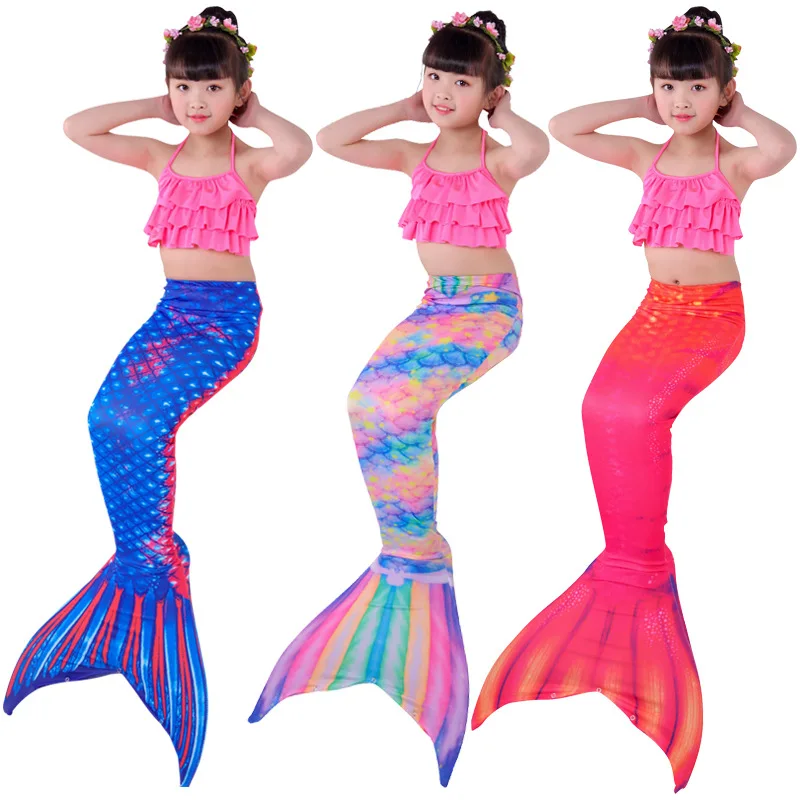 Купальный костюм русалки из 3 предметов для девочек комплект бикини крупных