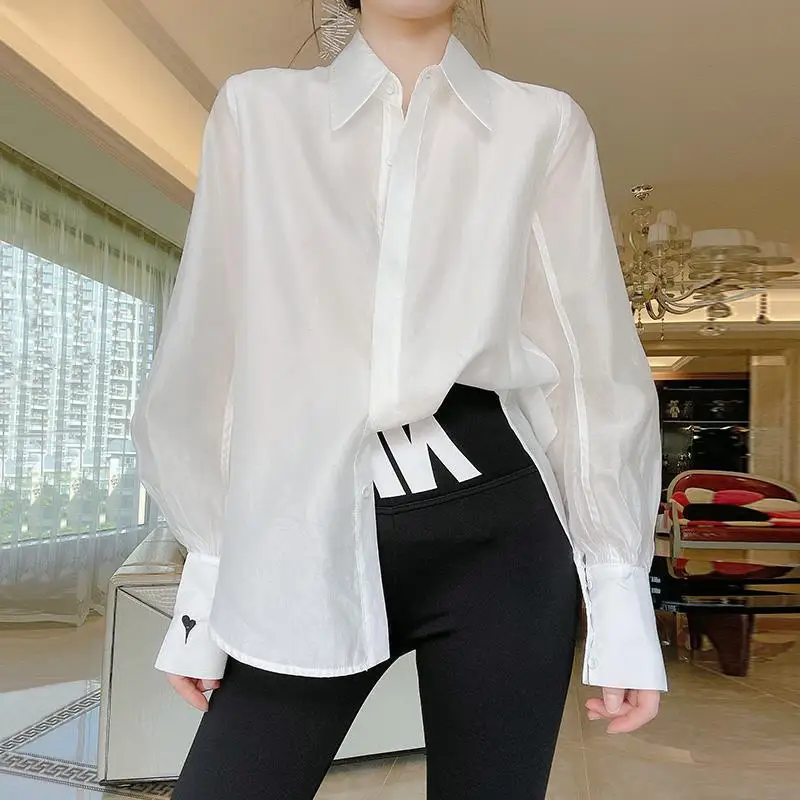 

Shirt girl 2021 spring and summer foreign style white Hong Kong style long sleeve shirt fashion temperament design top girl
