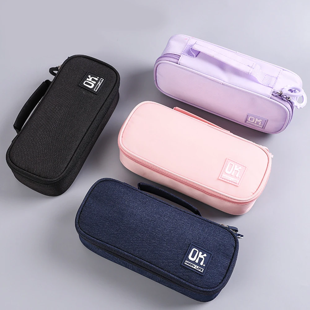 

Office Portable Canvas Pencil Case With Handle School Pen Pouch For Homecoming Stationery Holder Zipper Closure Large Capacity