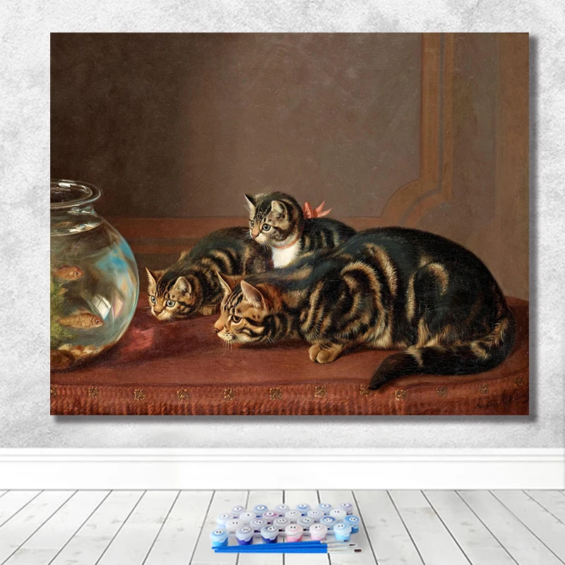 Краска собственного приготовления нарисована цифровыми картинками группа кошек