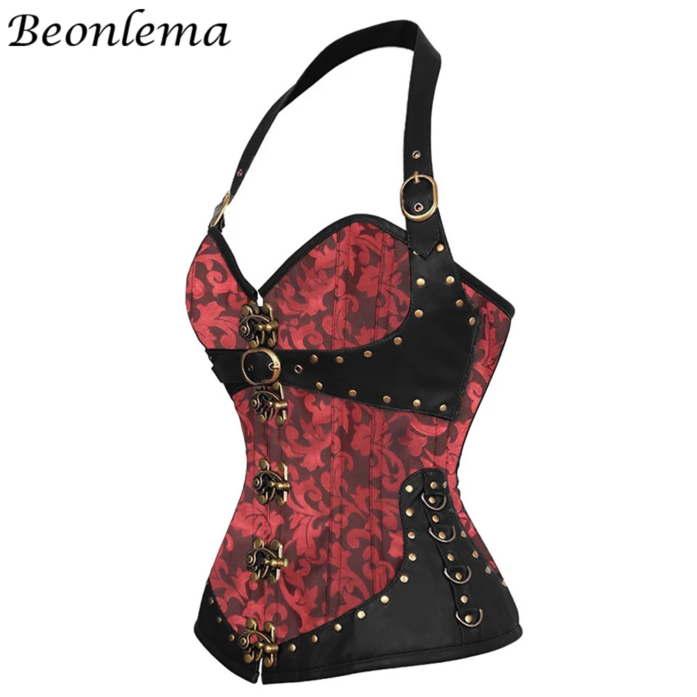 Beonlema Steampunk Corset Red Gothic Clothing Sexy Bustiers Brown Vintage Female Bodice Overbust Tops Corsage Party Costume | Женская