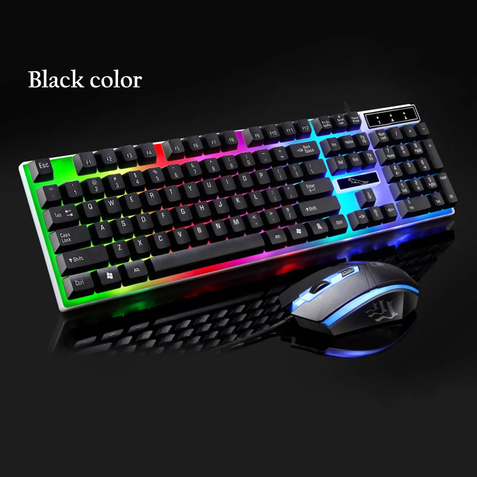 Проводная игровая мышь Клавиатура Набор с RGB светодиодный подсветка клавиатура мышь комбо для геймера 104 клавиш черный/белый - Цвет: Black
