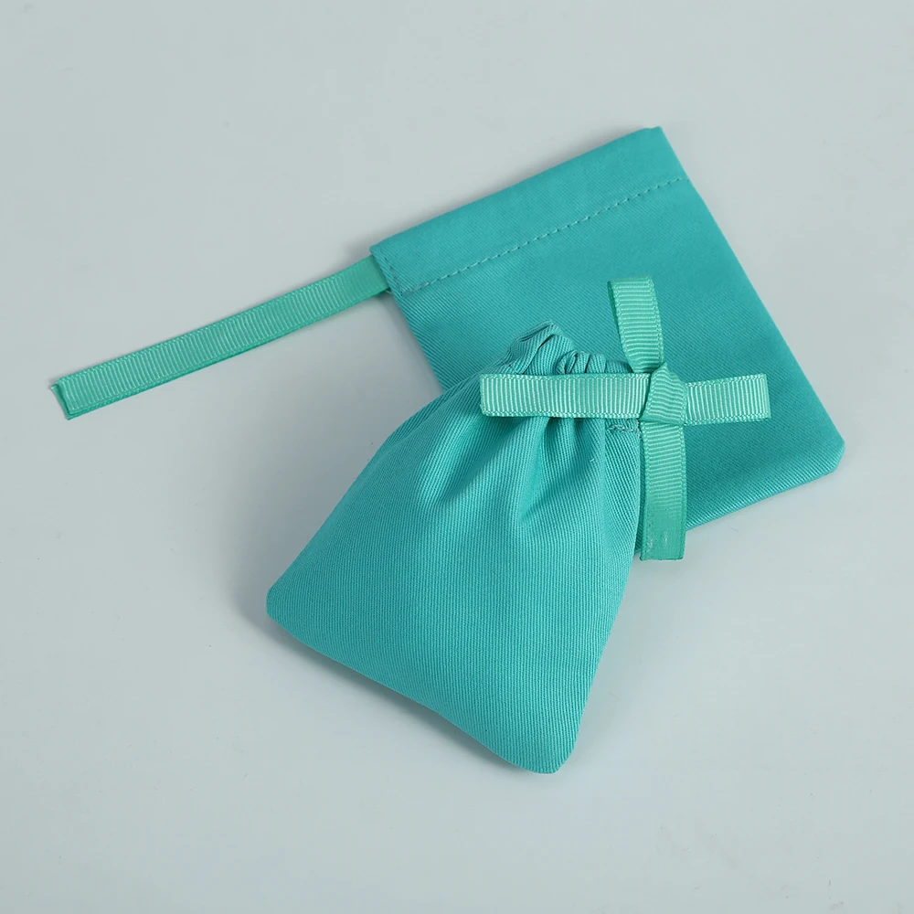 20pcs Jewelry Package Pouch Green Cotton Canvas Bags with Ribbon Small Necklace Earring Packaging Pouch Wedding Favor Gift Bag