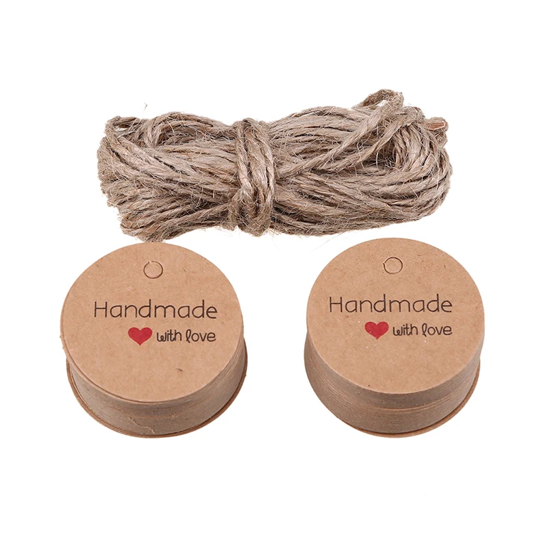 100 шт. бирки из крафт-бумаги с натуральным джутом