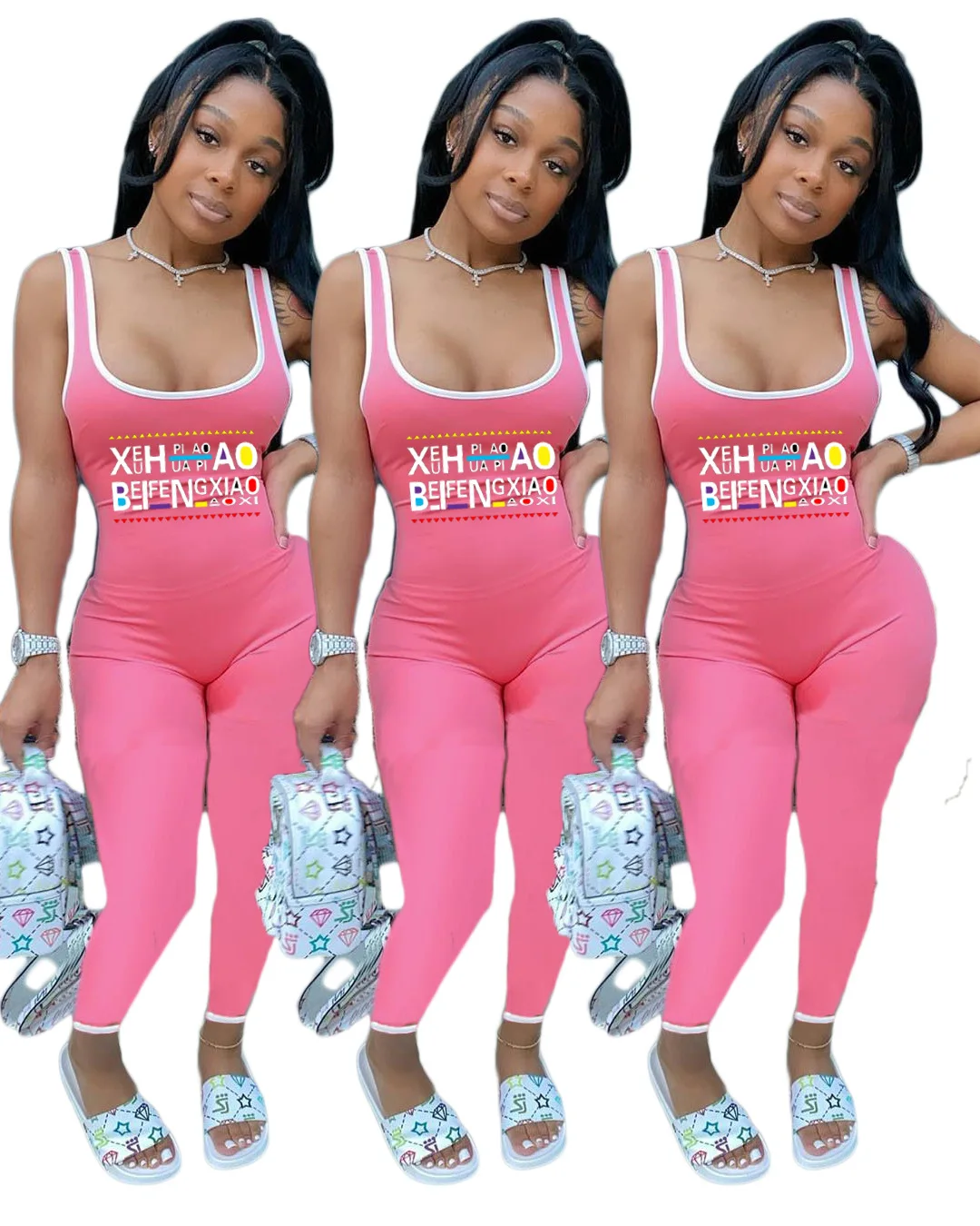 

Summer 2021 New Printed Letter Skinny Rompers Womens Jumpsuit Macacao Combinaison Pantalon Femme Overalls