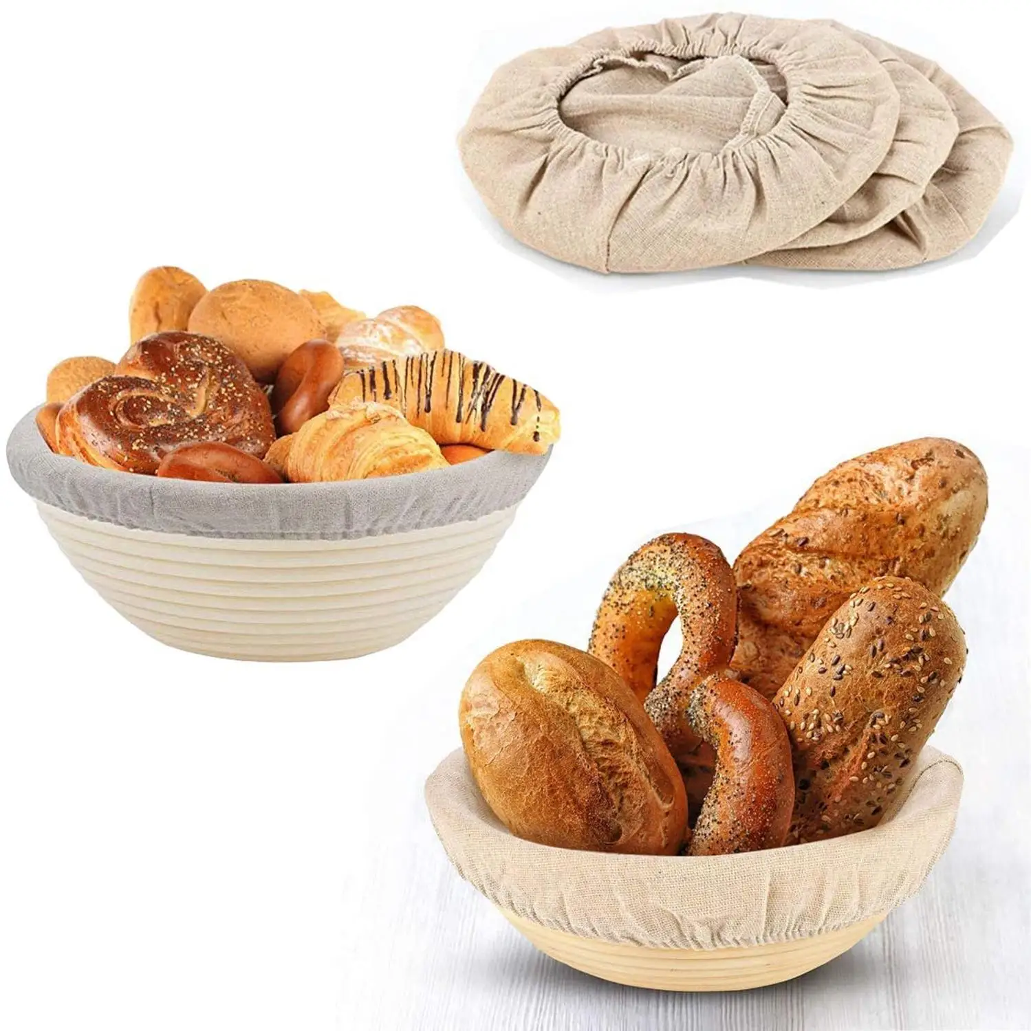 

6 Pcs 10 Inch Round Bread Proofing Basket Cloth Liner Sourdough Banneton Proofing Cloth Natural Rattan Baking Dough Basket Cover