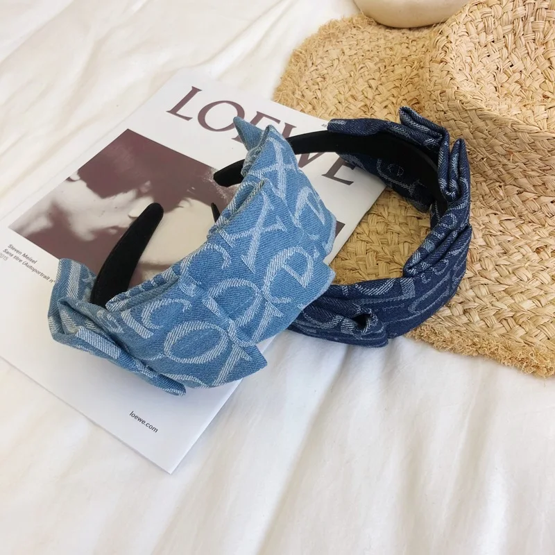 

Blue Denim Folds Headband Letter Head Hoop for Women Fashion Hair Accessories Hair Band Bezel Girls Cowboy Knotted Hairbands