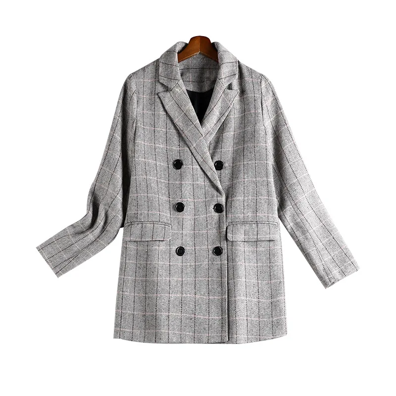 

Gray Plaid Coat plus Size Coat Spring New Model Women's Suit Loose Slimming Casual Vacation Elegant Coat