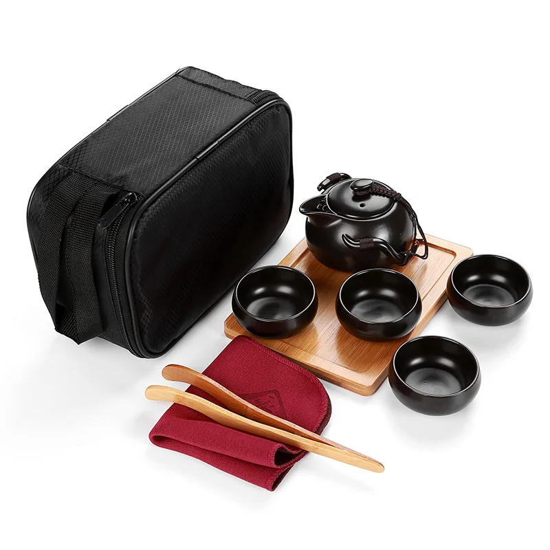 1 горшок 2/4 чашек, керамический чайник Gaiwan, чайная чашка для пуэр, китайский чайный горшок, портативный чайный набор, посуда для напитков с пакетами, чашки - Цвет: Black 1 Pot 4 Cups