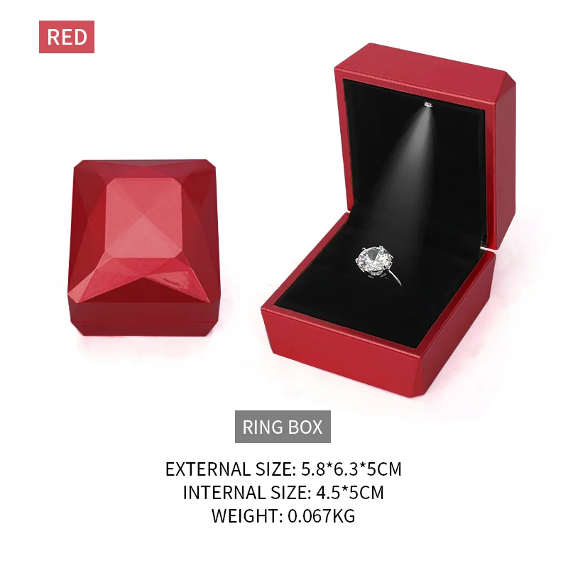 

Red Led Female Wedding Ring Jewelry Packaging Storage Box For Earring Necklace Bracelet Showcase Holder For Lover Gift Portable