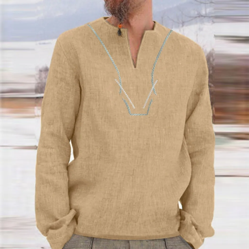 Мужская Повседневная Блузка рубашка из хлопка и льна свободные топы футболка с