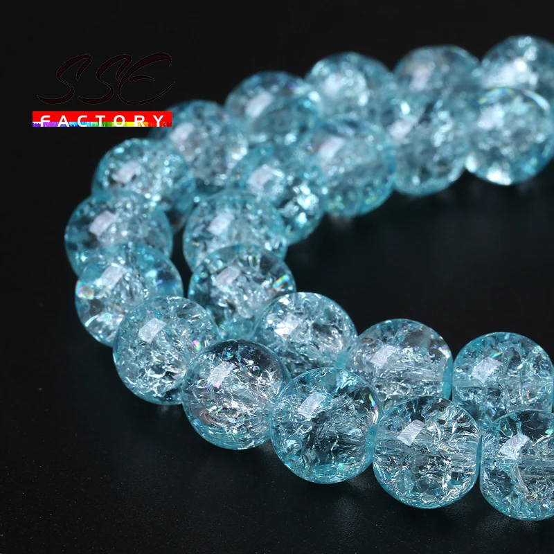 

Natural Blue Cracked Crystal Beads Glass Quartz Round Loose Spacer Beads Diy Bracelet For Jewelry Making Wholesale 8 10 12mm 15"