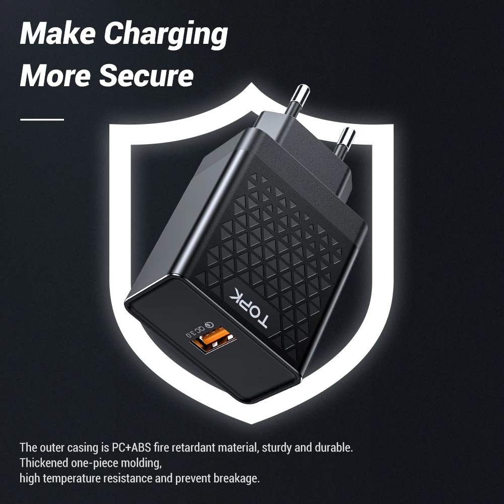 Сетевое зарядное устройство TOPK B154Q USB Type A 18 Вт 1.2A|Зарядные устройства для