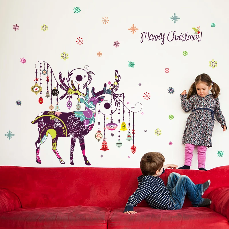 

Drop Shipping ChristmasElk Pvc Wall Decals Home Decor For Living Room Bedroom Sticker Mural