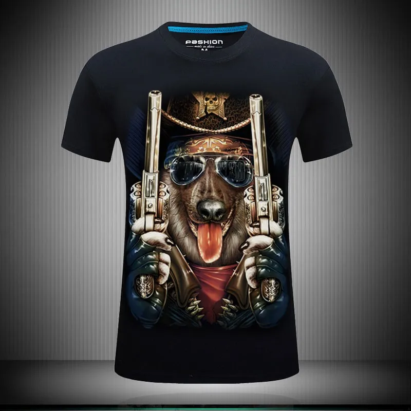 

2021 new brand T-shirt men's O-neck men's short-sleeved 3D double gun dog print sports top T-shirt summer fashion casual T-shirt