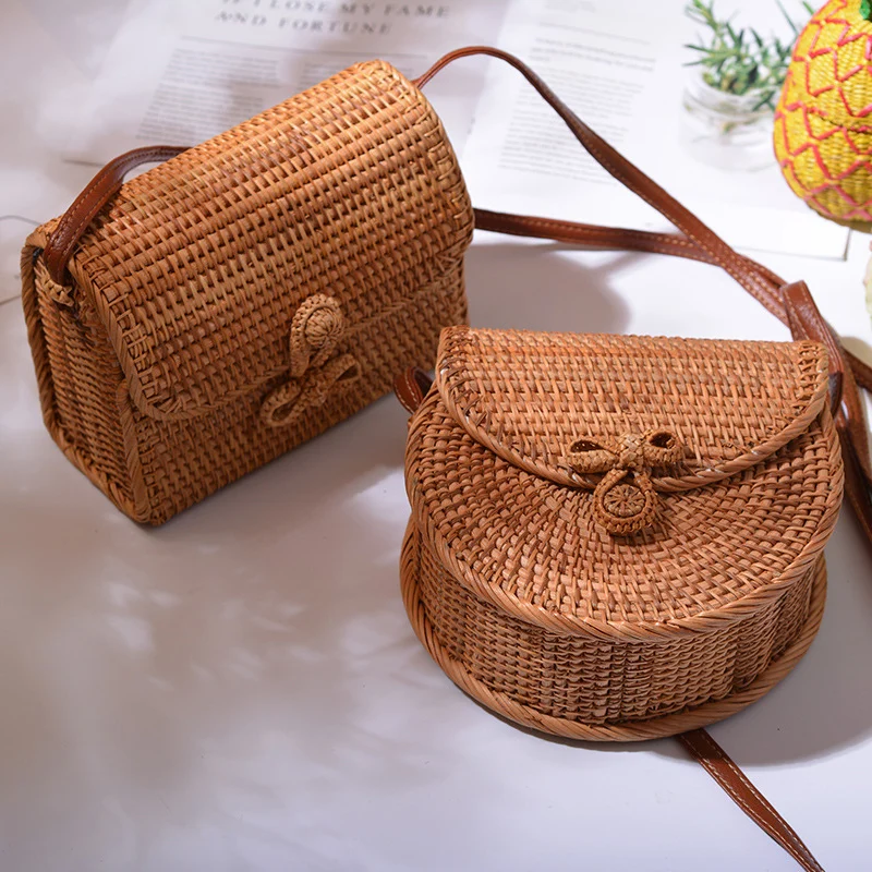 Realer Women Crossbody Bag Rattan Bags Round Straw Handmade Woven Beach Shoulder for Summer Travel Ladies 2020 |