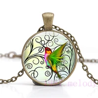 hummingbird retro vintage photo cabochon glass chain necklacecharm women pendants fashion jewelry gift a654