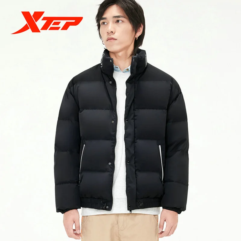 Xtep Men's Fashion Down Jacket Winter New Stand Collar Solid Color Warm Overcoat Male Casual Thick Parkas Coats 881429199222 | Спорт и