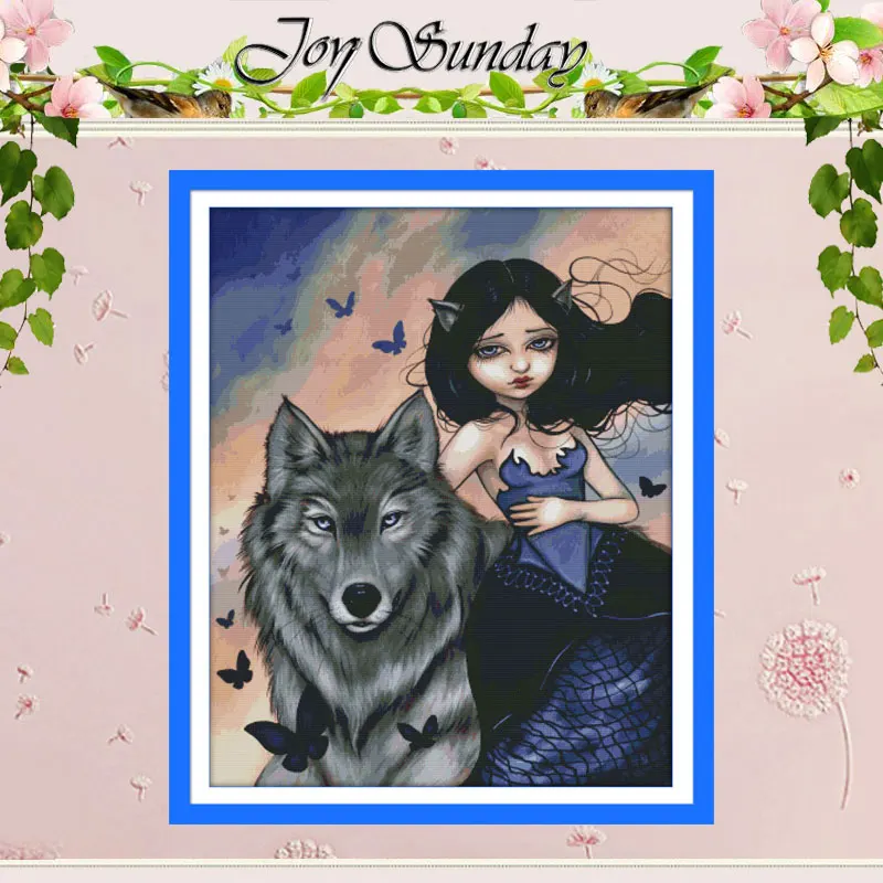 Набор для вышивки крестом волк и девочка крестиком 11CT 14CT 16CT с тиснением DMC