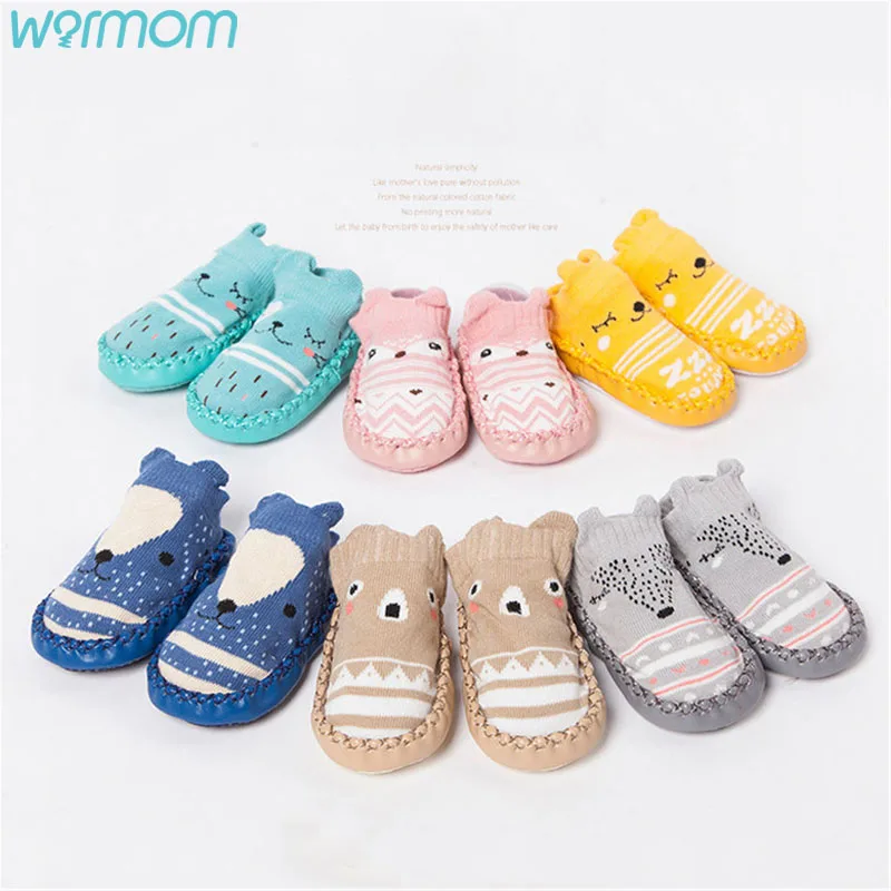 

Детские носки Warmom, обувь для новорожденных, Осень-зима, Нескользящие мягкие однотонные плотные теплые носки для 0-24 месяцев, Детские аксессу...