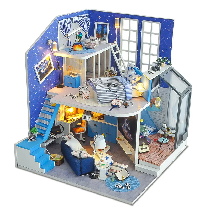 

Wooden Dollhouse Diy House Kit Roombox Miniature Doll House Furniture Mini Building Adults Assemble Model Toys For Children Gift