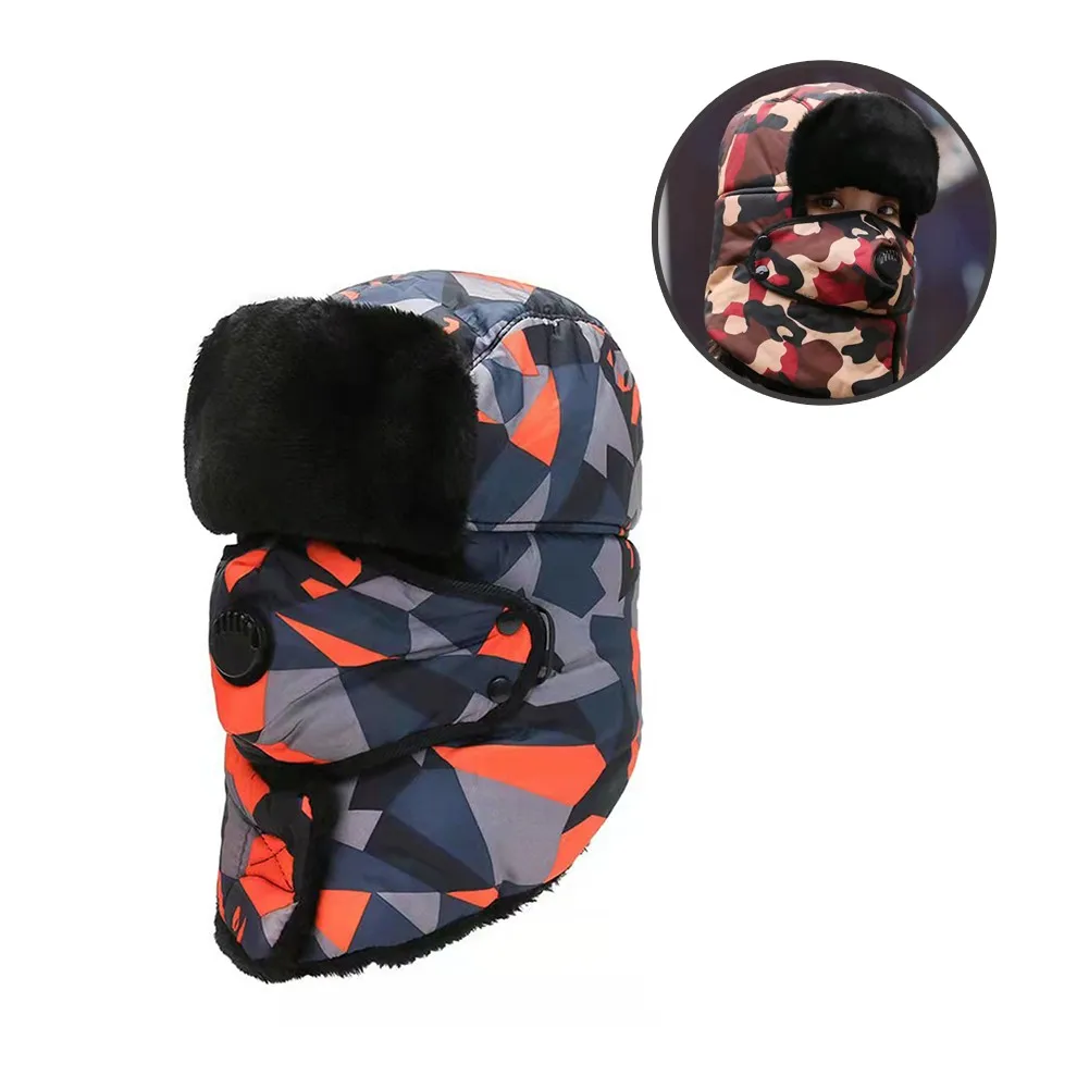 

Mens Unisex Winter Thicken Camo Warm Windproof Earmuff Hat For Scooter Bike Moto Winter Thermal Bomber Hats Ski Cap Equipment