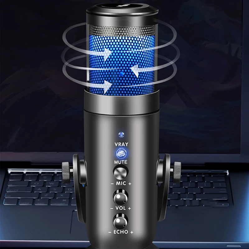 

Цветной конденсаторный микрофон RGB USB, многофункциональный конденсаторный микрофон Type-C для записи ПК, компьютерного разговора, пения