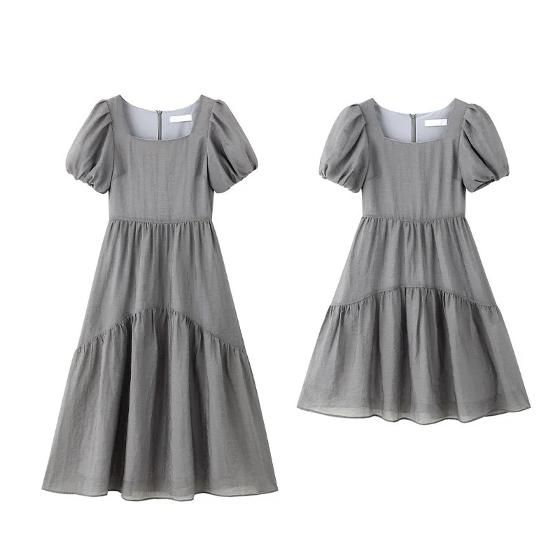 

6.28 20 o'clock New Muse girls cake puffy skirt square neck bubble sleeve high waist medium length dress