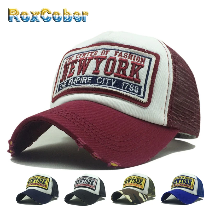 Бейсболка [RoxCober] сетчатая шляпа с вышивкой в стиле хип хоп Нью Йорк летняя кепка