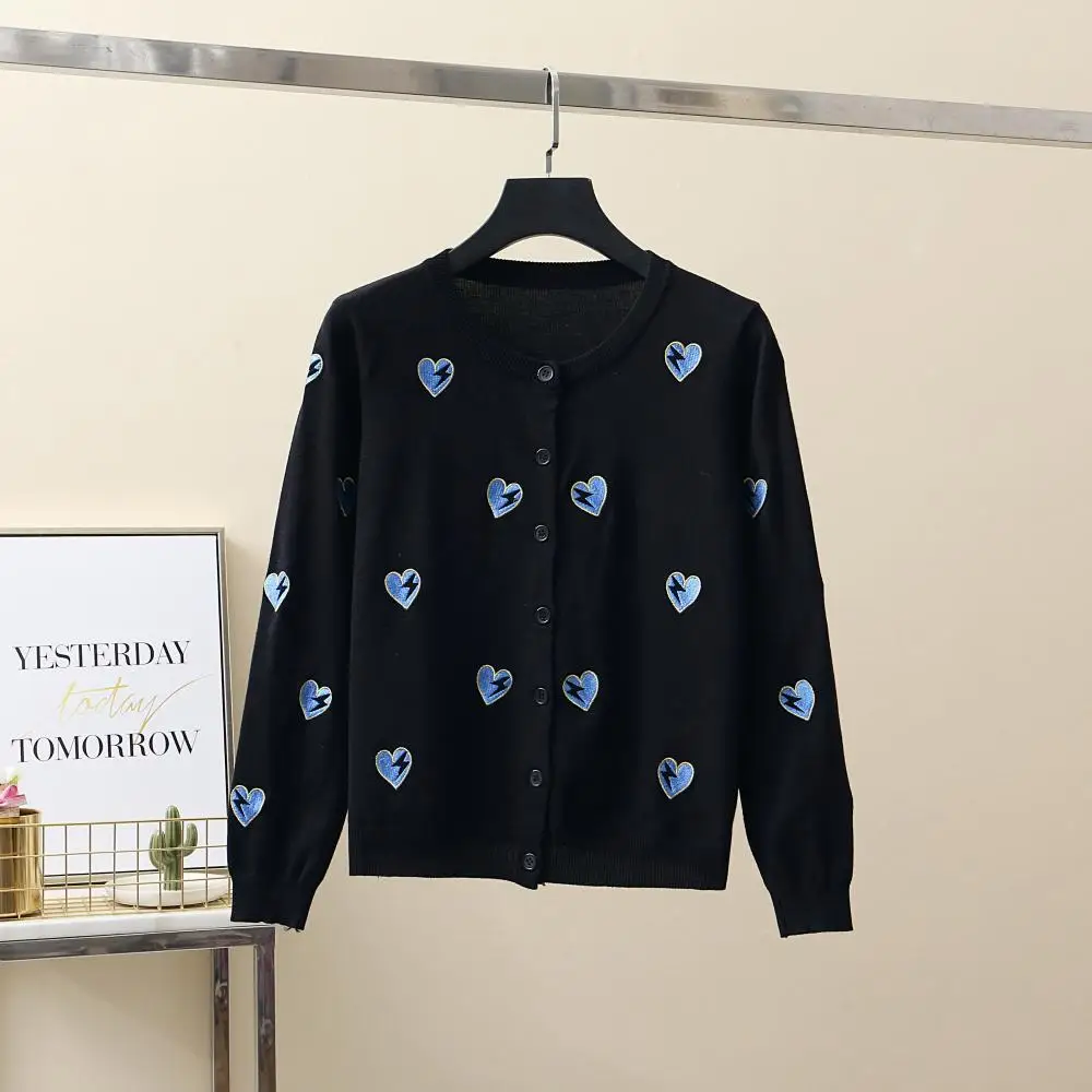 

Knitted Cardigan Women Sweaters 2020 New Autumn O-Neck Heart Embroidery Slim Knitwear Jumpers Pull Femme Womens Top