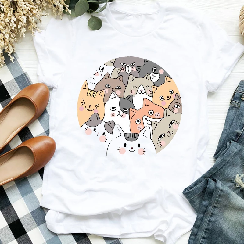 

Women Lady Cat Cartoon Funny Trend Style 90s Fashion Print Shirt T Tee for Womens Clothes Tshirt Female Top Graphic T-shirt
