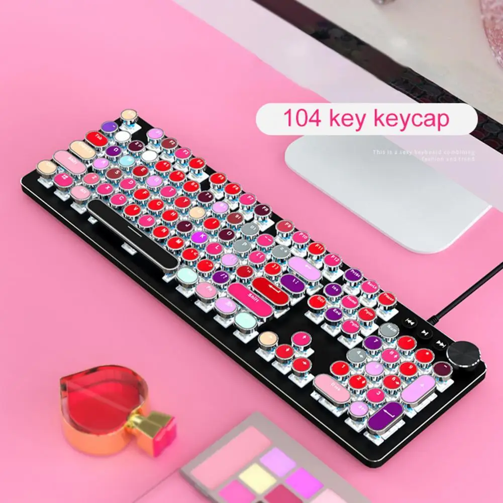 

104-Key Lipstick Mixed Color Round Electroplating Backlight Mechanical Keyboard Colorful Keycaps Non-Slip Computer Gaming Keycap