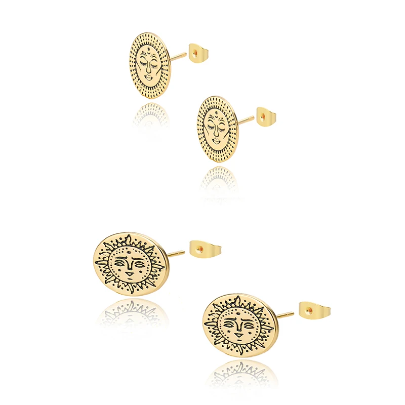 

Aesthetic Earrings For Women Stainless Steel Sun Face Punk Earrings Couple Fashion Vintage Exaggeration Gothic Jewelry Gift