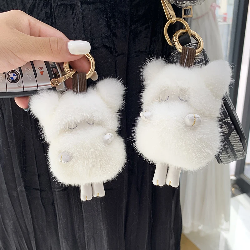 Брелок для ключей женский из натурального меха норки милая маленькая сумочка с