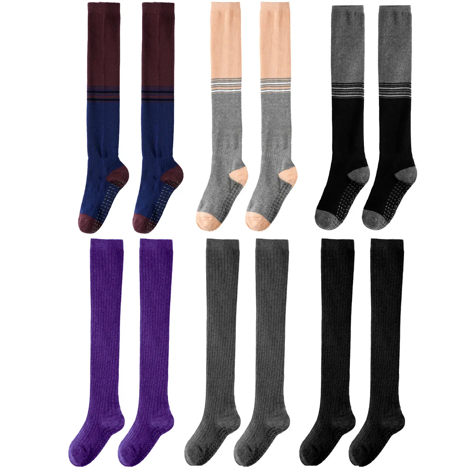 Осенне зимние теплые хлопковые носки полосатые длинные женские чулки до бедра