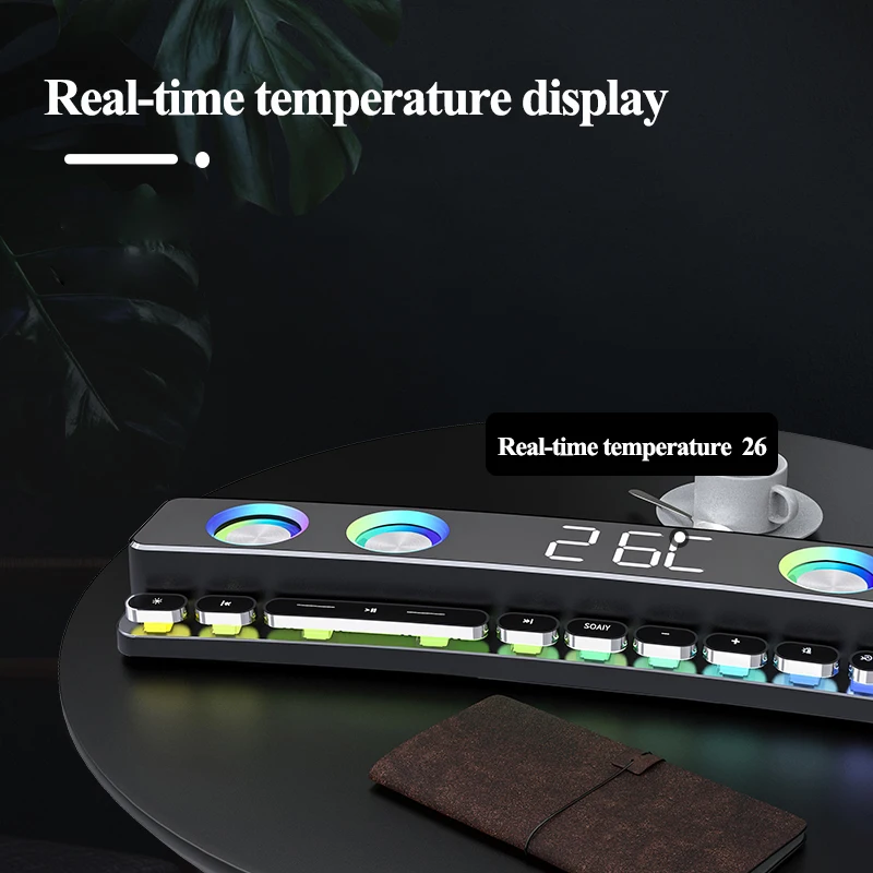 clock bluetooth wireless game speaker soundbar 3d stereo subwoofercomputer loudspeaker with lightsoundbar for tv home theater free global shipping