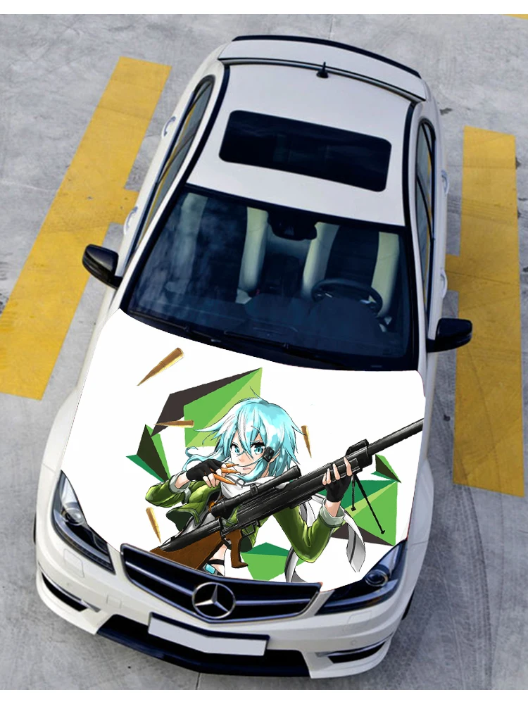 Sword Art Online Anime Itasha Asada Shino Hood Vinyl Stickers Engine Cover Decals Sticker On Car Glossy Film Vehicle Accessories |